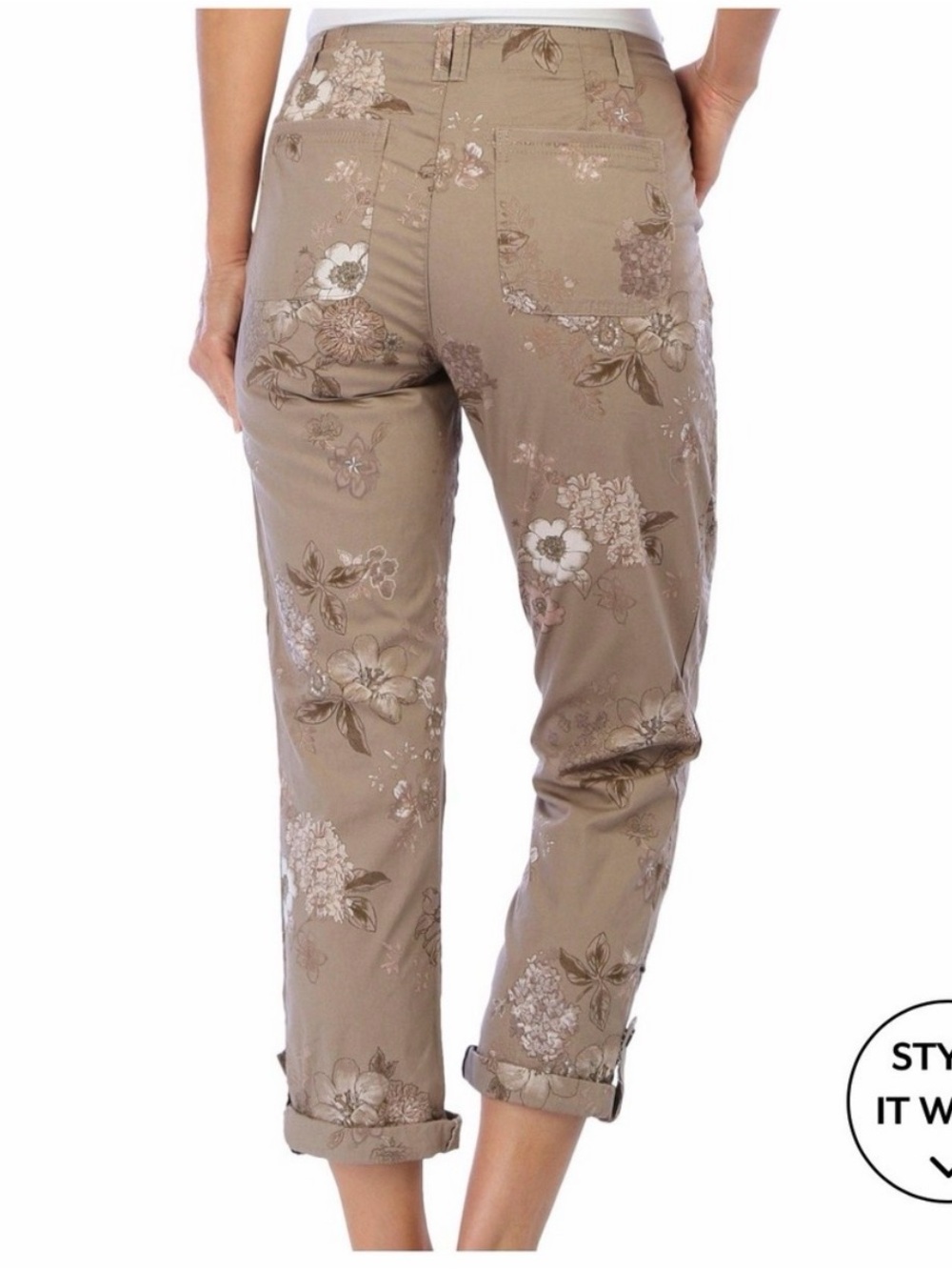 Democracy Floral Cropped Cargo Pants Tan and Blue Size 6